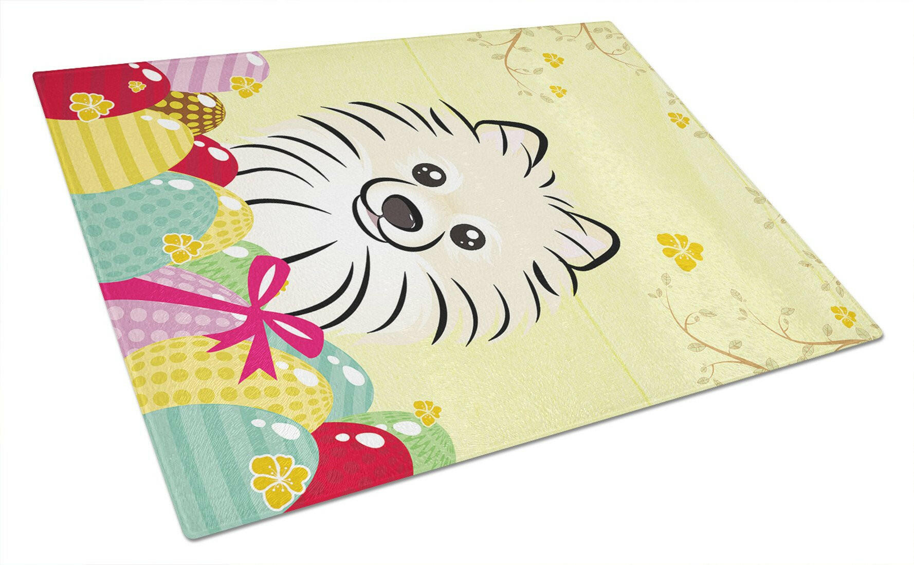 Pomeranian Easter Egg Hunt Cutting Board Tempered Glass Kitchen Cutting Surface, Heat Resistant Chopping, Non-Slip Feet, Food Prep & Serving