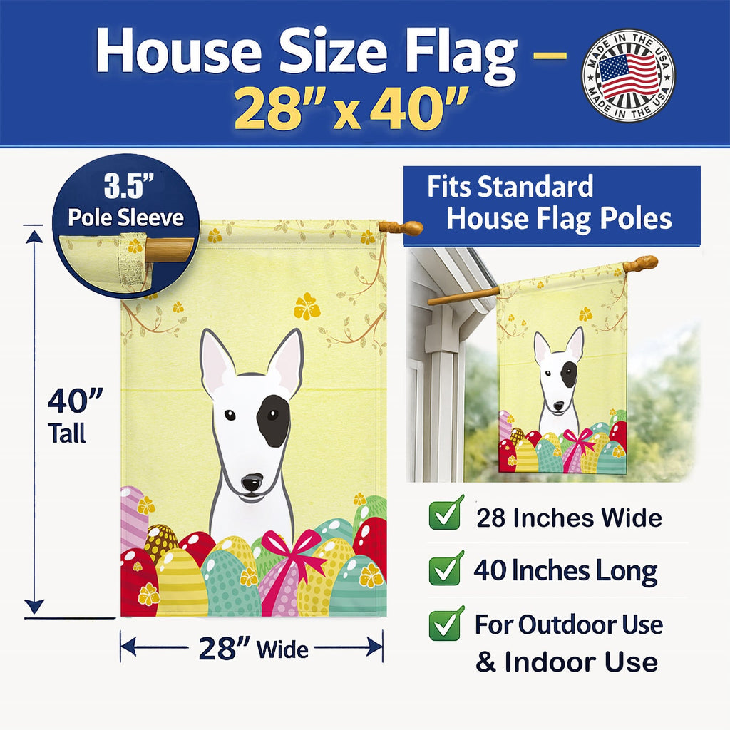 Bull Terrier Easter Egg Hunt House Flag 28x40 Porch Sleeve Pole Decorative Outside Yard Banner Artwork Wall Hanging, Polyester