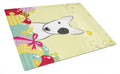 Bull Terrier Easter Egg Hunt Cutting Board Tempered Glass Kitchen Cutting Surface, Heat Resistant Chopping, Non-Slip Feet, Food Prep & Serving