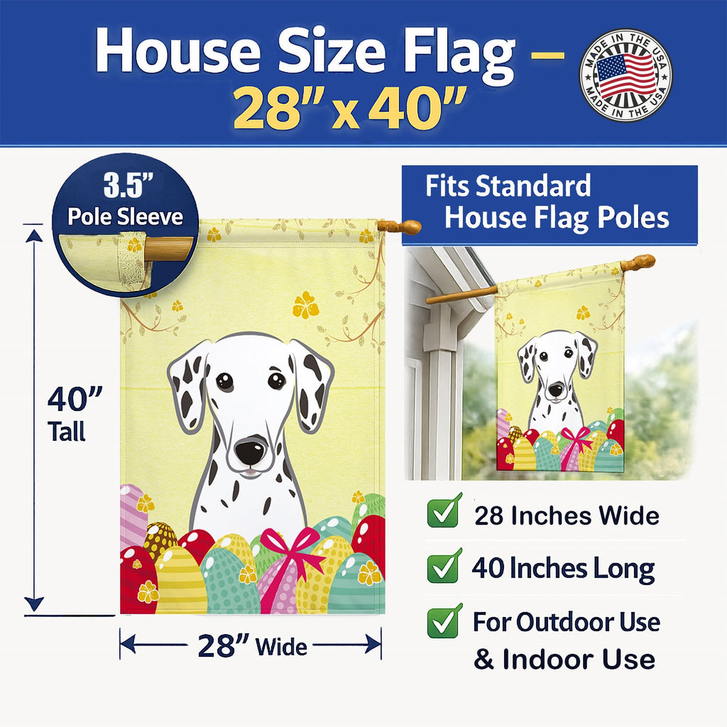 Dalmatian Easter Egg Hunt House Flag 28x40 Porch Sleeve Pole Decorative Outside Yard Banner Artwork Wall Hanging, Polyester