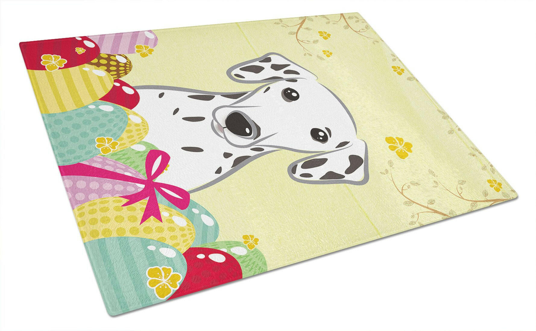 Dalmatian Easter Egg Hunt Cutting Board Tempered Glass Kitchen Cutting Surface, Heat Resistant Chopping, Non-Slip Feet, Food Prep & Serving