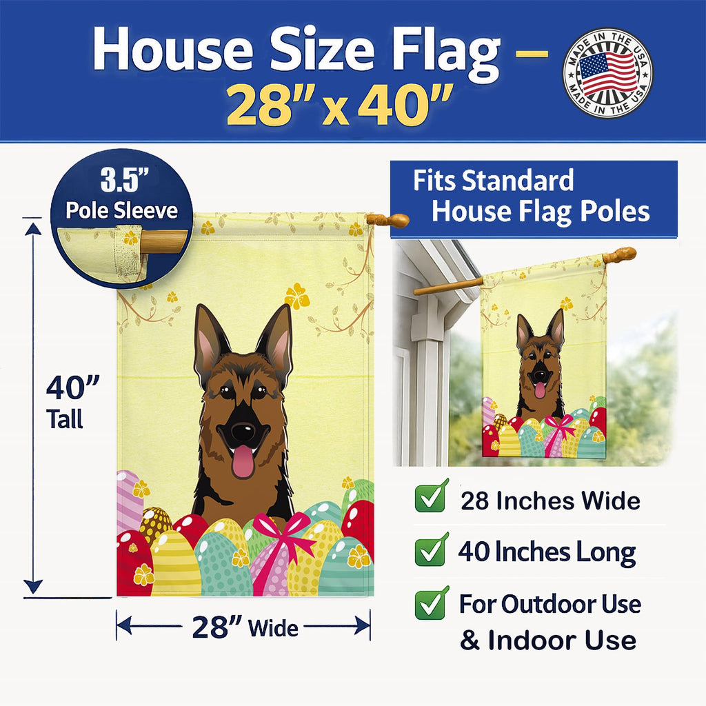 German Shepherd Easter Egg Hunt House Flag 28x40 Porch Sleeve Pole Decorative Outside Yard Banner Artwork Wall Hanging, Polyester