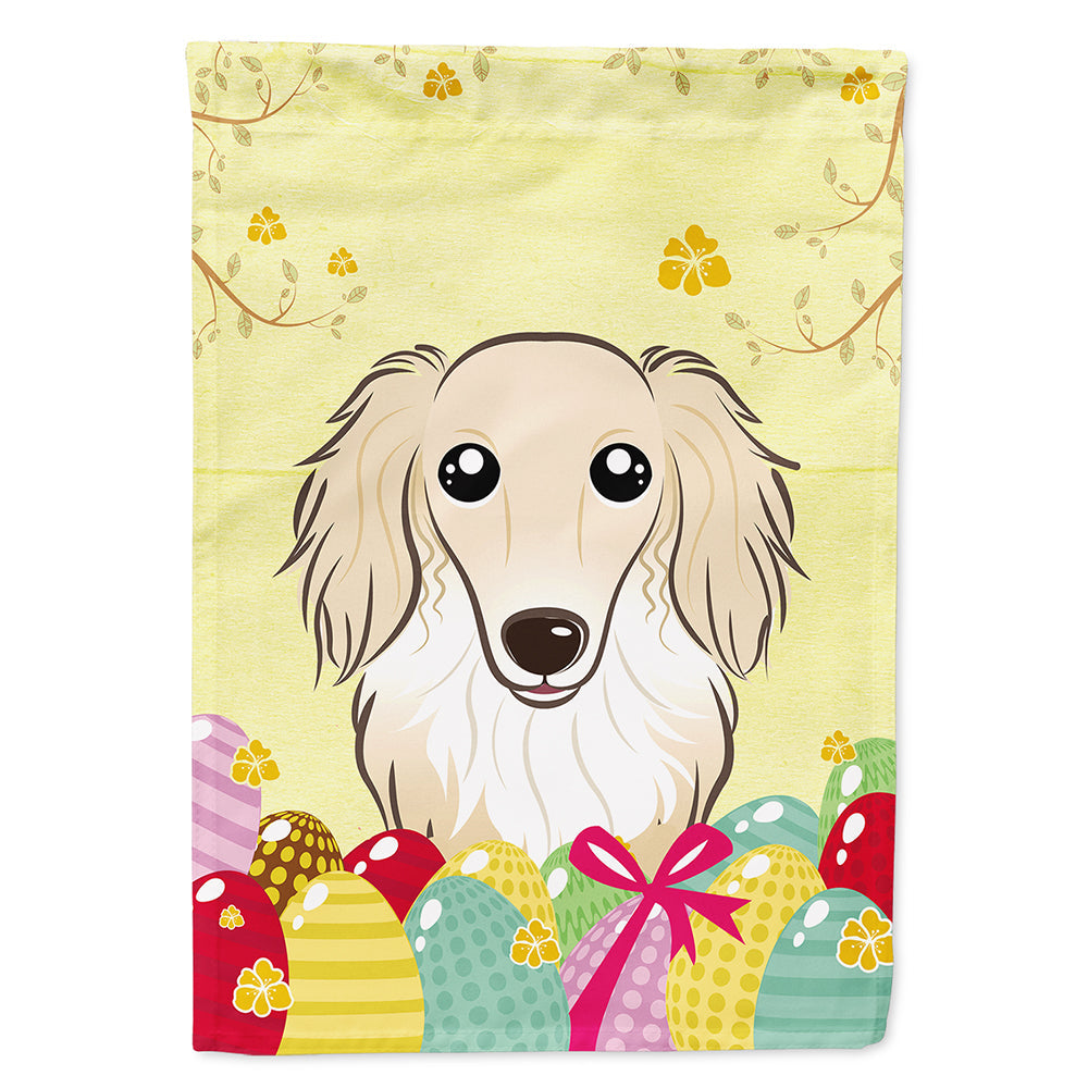 Longhair Creme Dachshund Easter Egg Hunt House Flag 28x40 Porch Sleeve Pole Decorative Outside Yard Banner Artwork Wall Hanging, Polyester