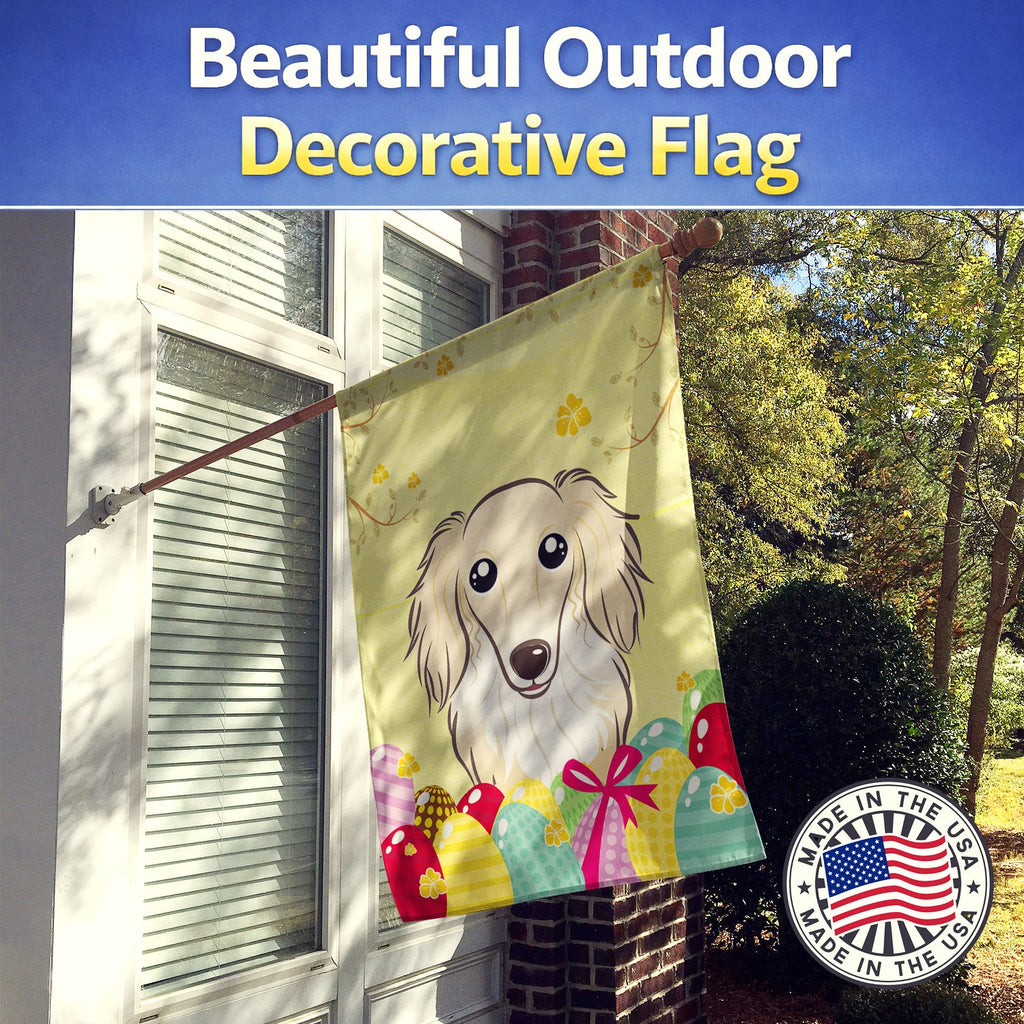 Longhair Creme Dachshund Easter Egg Hunt House Flag 28x40 Porch Sleeve Pole Decorative Outside Yard Banner Artwork Wall Hanging, Polyester