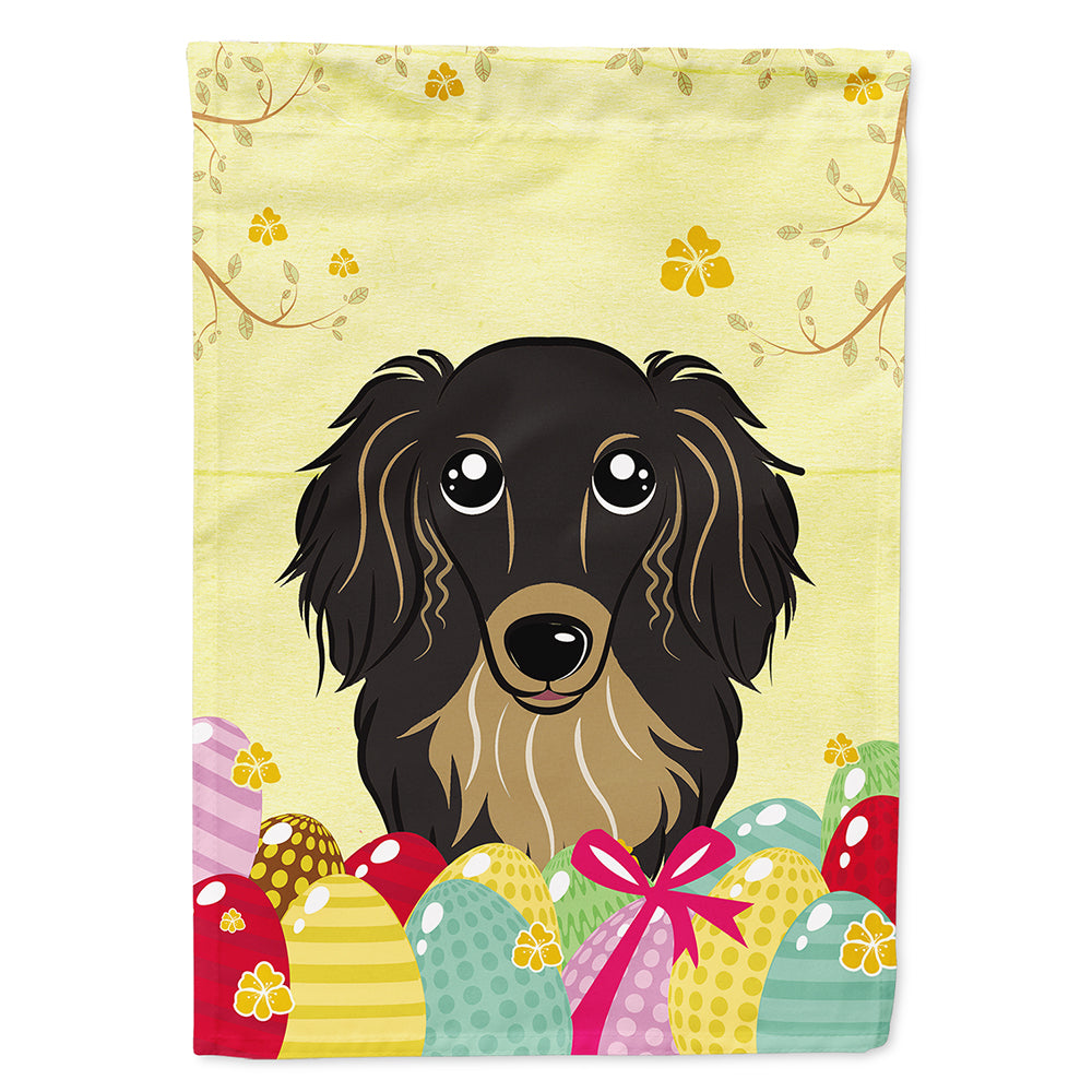 Longhair Black and Tan Dachshund Easter Egg Hunt House Flag 28x40 Porch Sleeve Pole Decorative Outside Yard Banner Artwork Wall Hanging, Polyester