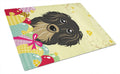Longhair Black and Tan Dachshund Easter Egg Hunt Cutting Board Tempered Glass Kitchen Cutting Surface, Heat Resistant Chopping, Non-Slip Feet, Food Prep & Serving