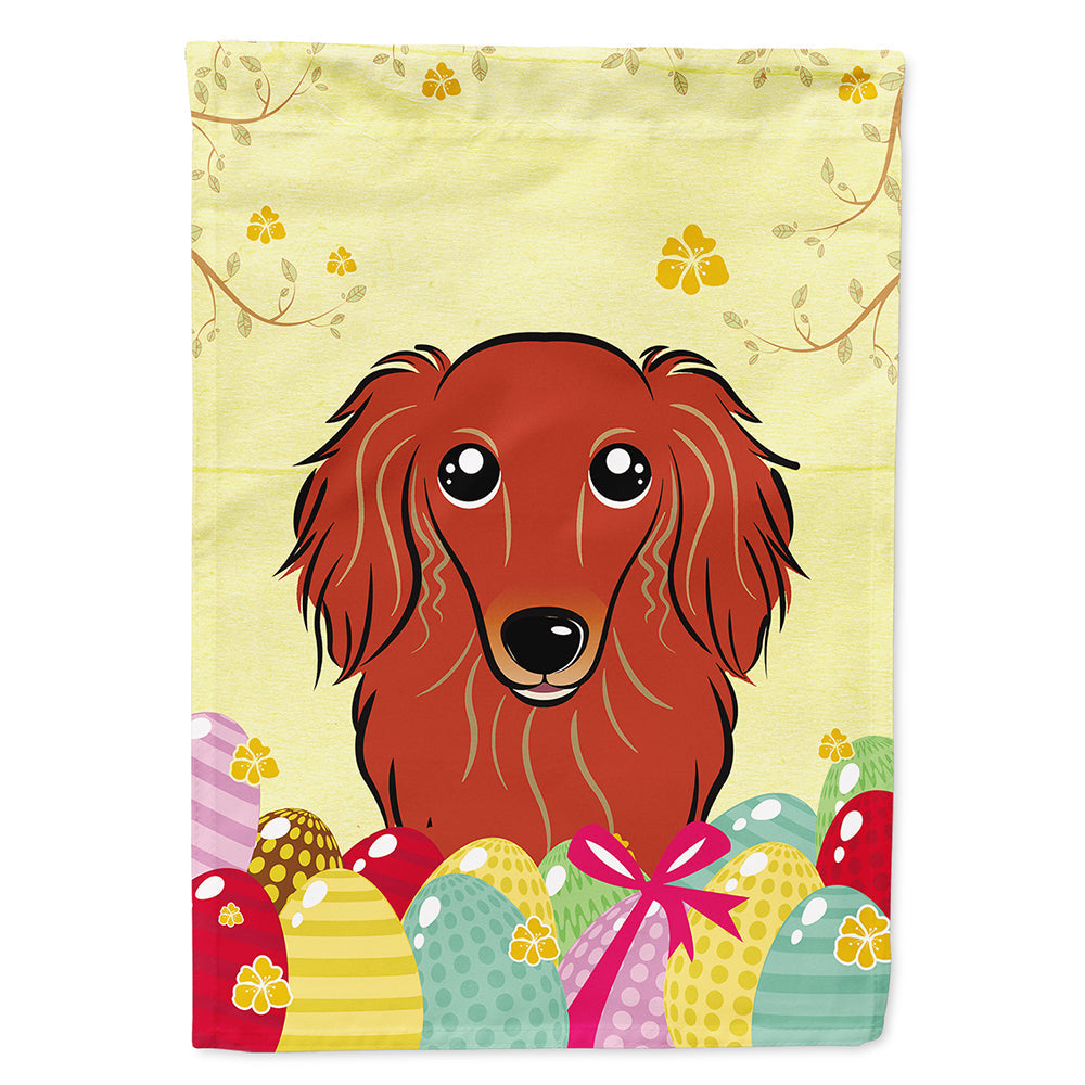 Longhair Red Dachshund Easter Egg Hunt House Flag 28x40 Porch Sleeve Pole Decorative Outside Yard Banner Artwork Wall Hanging, Polyester