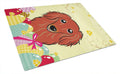 Longhair Red Dachshund Easter Egg Hunt Cutting Board Tempered Glass Kitchen Cutting Surface, Heat Resistant Chopping, Non-Slip Feet, Food Prep & Serving