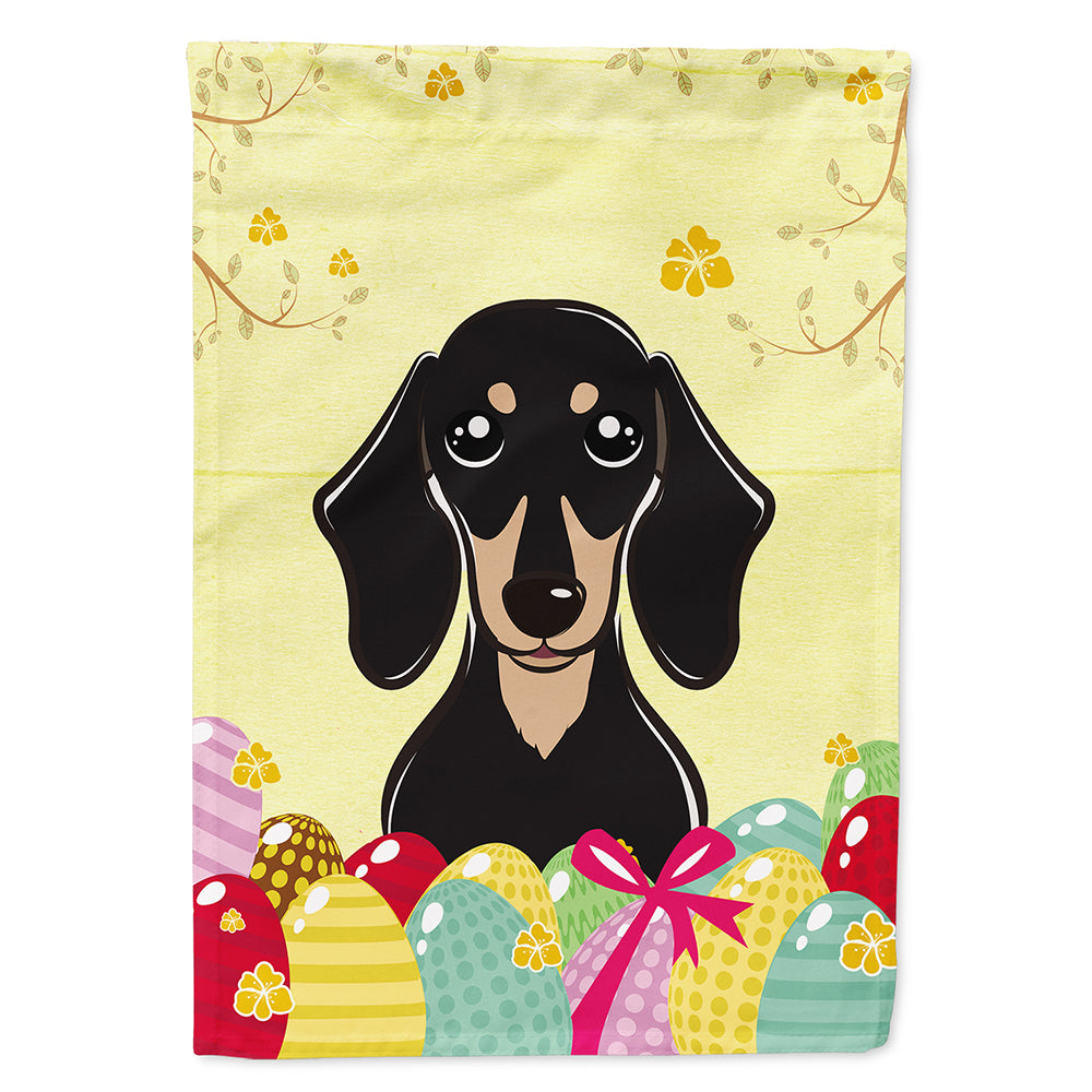 Smooth Black and Tan Dachshund Easter Egg Hunt House Flag 28x40 Porch Sleeve Pole Decorative Outside Yard Banner Artwork Wall Hanging, Polyester