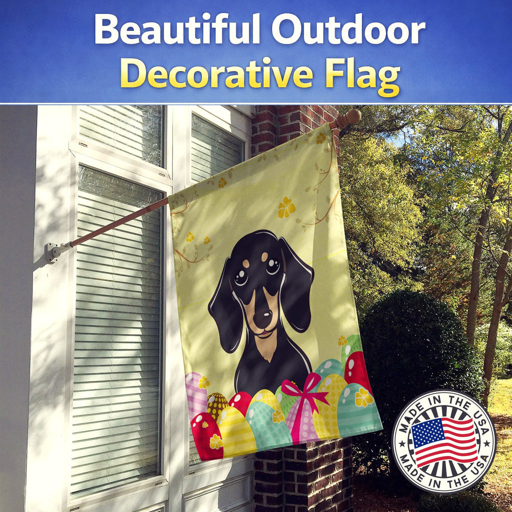 Smooth Black and Tan Dachshund Easter Egg Hunt House Flag 28x40 Porch Sleeve Pole Decorative Outside Yard Banner Artwork Wall Hanging, Polyester