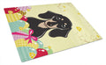 Smooth Black and Tan Dachshund Easter Egg Hunt Cutting Board Tempered Glass Kitchen Cutting Surface, Heat Resistant Chopping, Non-Slip Feet, Food Prep & Serving