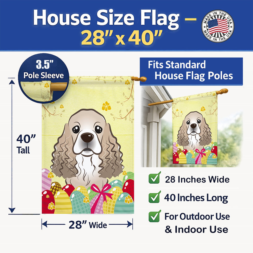 Cocker Spaniel Easter Egg Hunt House Flag 28x40 Porch Sleeve Pole Decorative Outside Yard Banner Artwork Wall Hanging, Polyester
