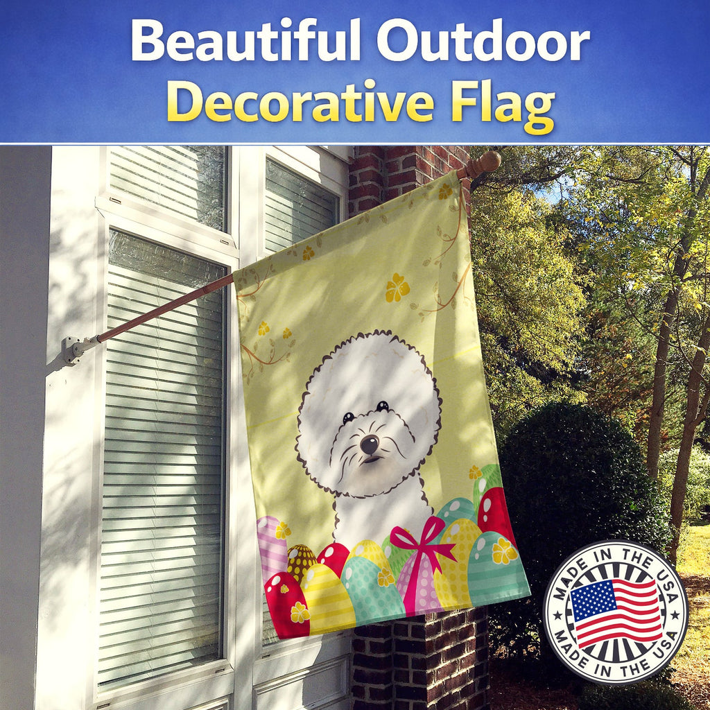 Bichon Frise Easter Egg Hunt House Flag 28x40 Porch Sleeve Pole Decorative Outside Yard Banner Artwork Wall Hanging, Polyester