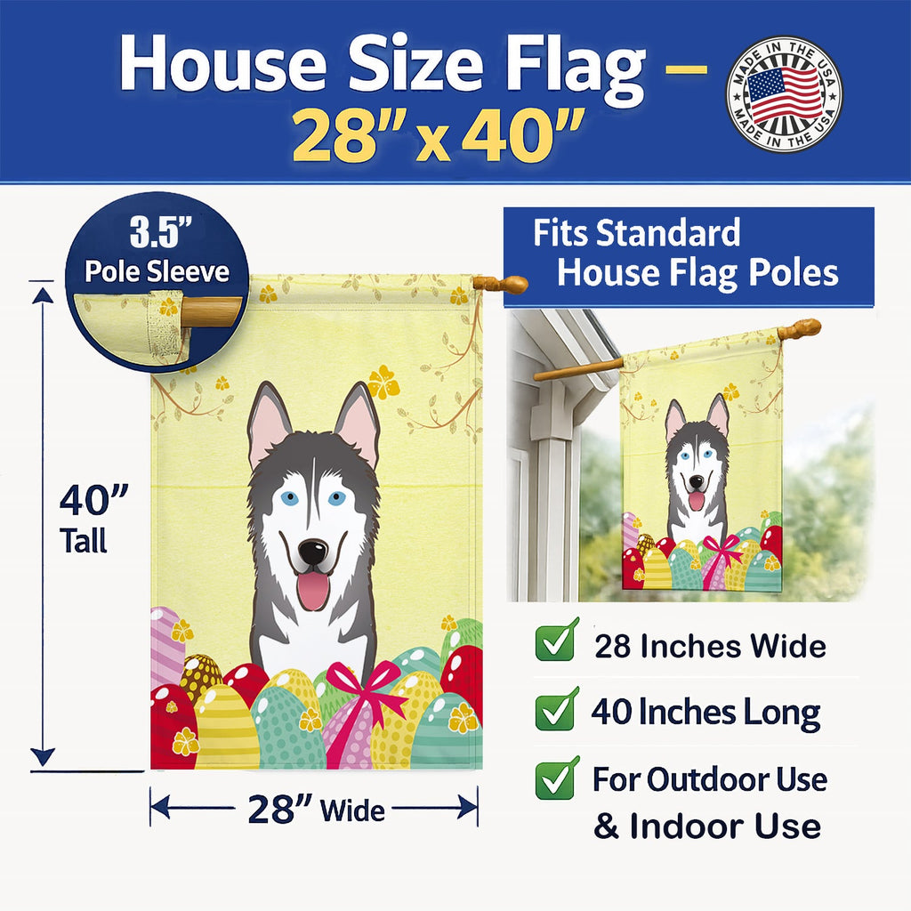 Alaskan Malamute Easter Egg Hunt House Flag 28x40 Porch Sleeve Pole Decorative Outside Yard Banner Artwork Wall Hanging, Polyester
