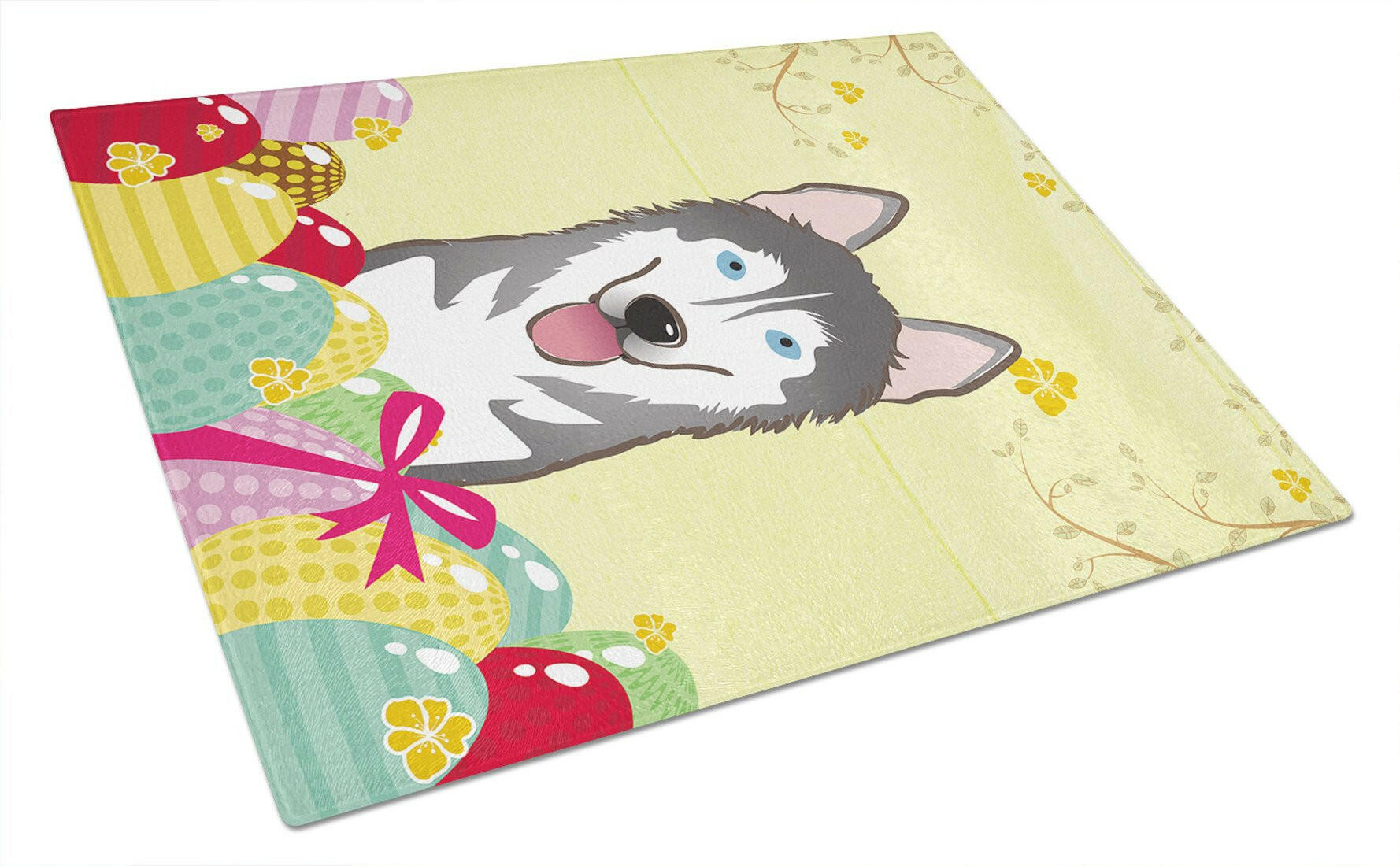 Alaskan Malamute Easter Egg Hunt Cutting Board Tempered Glass Kitchen Cutting Surface, Heat Resistant Chopping, Non-Slip Feet, Food Prep & Serving