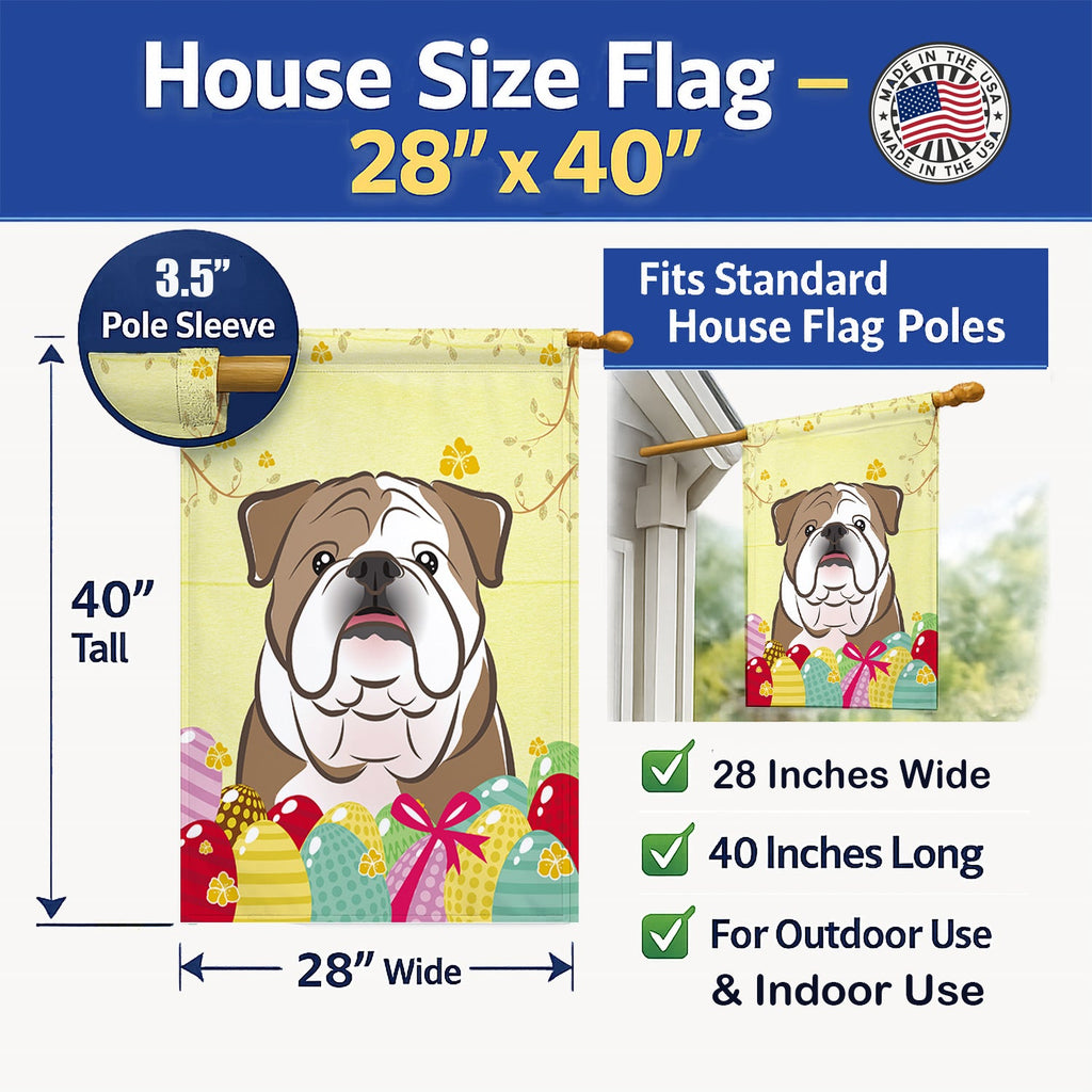 English Bulldog  Easter Egg Hunt House Flag 28x40 Porch Sleeve Pole Decorative Outside Yard Banner Artwork Wall Hanging, Polyester