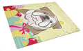 English Bulldog  Easter Egg Hunt Cutting Board Tempered Glass Kitchen Cutting Surface, Heat Resistant Chopping, Non-Slip Feet, Food Prep & Serving