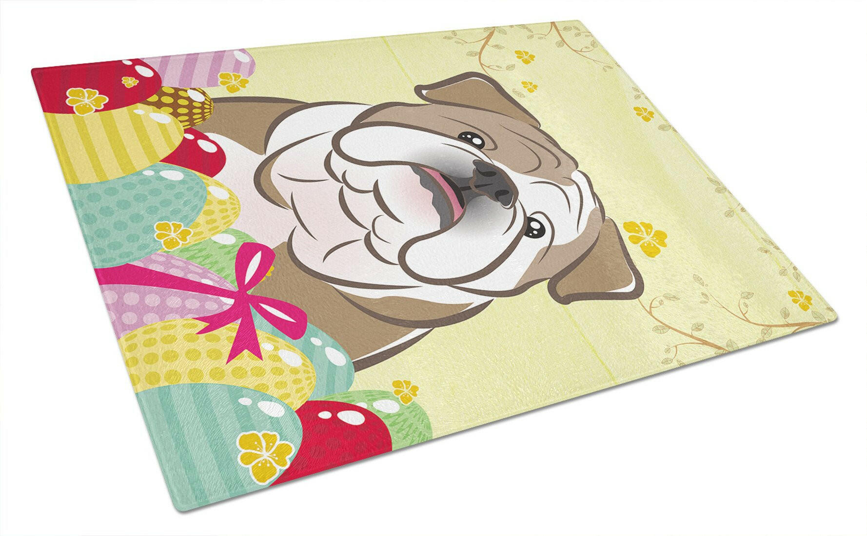 English Bulldog  Easter Egg Hunt Cutting Board Tempered Glass Kitchen Cutting Surface, Heat Resistant Chopping, Non-Slip Feet, Food Prep & Serving