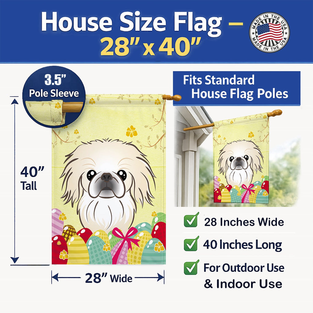 Pekingese Easter Egg Hunt House Flag 28x40 Porch Sleeve Pole Decorative Outside Yard Banner Artwork Wall Hanging, Polyester