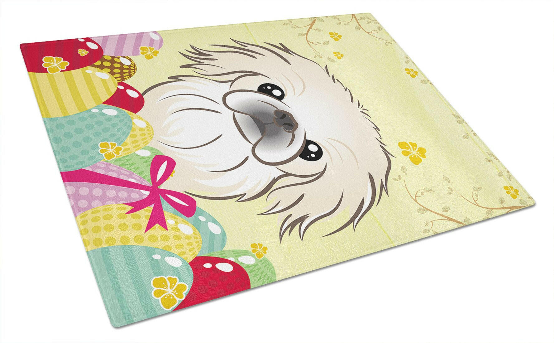 Pekingese Easter Egg Hunt Cutting Board Tempered Glass Kitchen Cutting Surface, Heat Resistant Chopping, Non-Slip Feet, Food Prep & Serving