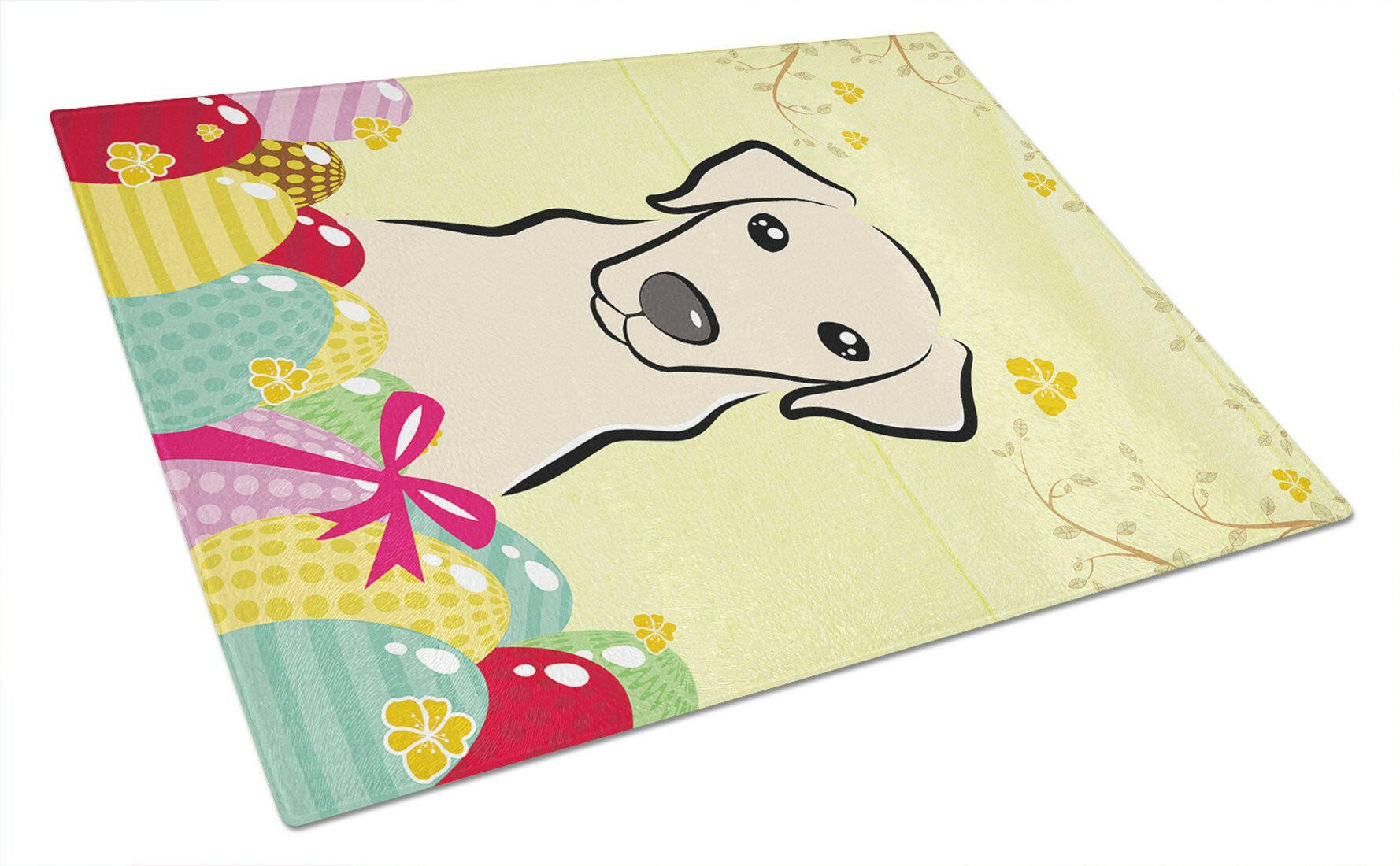 Yellow Labrador Easter Egg Hunt Cutting Board Tempered Glass Kitchen Cutting Surface, Heat Resistant Chopping, Non-Slip Feet, Food Prep & Serving