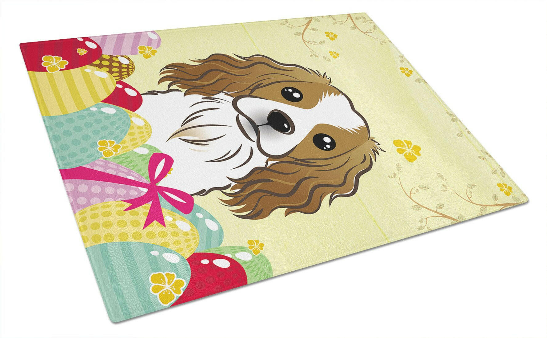 Cavalier Spaniel Easter Egg Hunt Cutting Board Tempered Glass Kitchen Cutting Surface, Heat Resistant Chopping, Non-Slip Feet, Food Prep & Serving