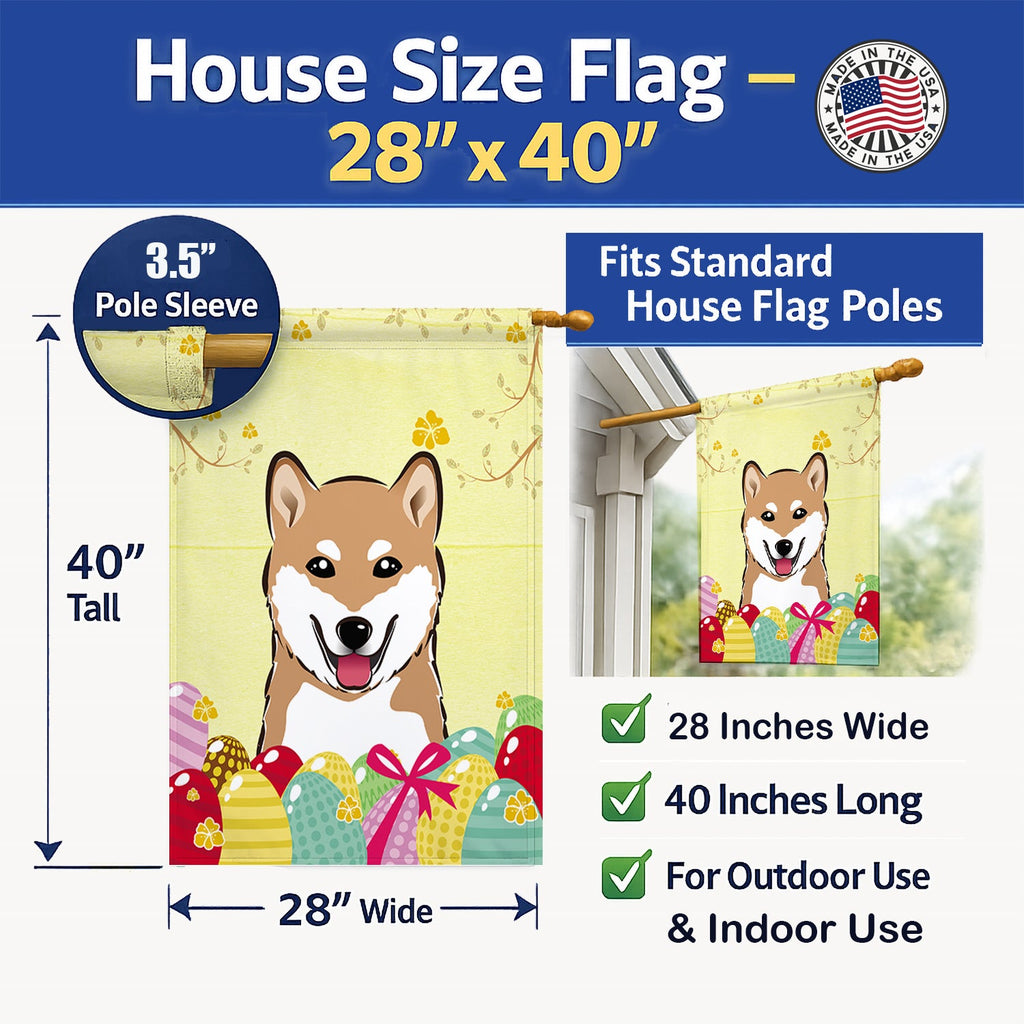 Shiba Inu Easter Egg Hunt House Flag 28x40 Porch Sleeve Pole Decorative Outside Yard Banner Artwork Wall Hanging, Polyester