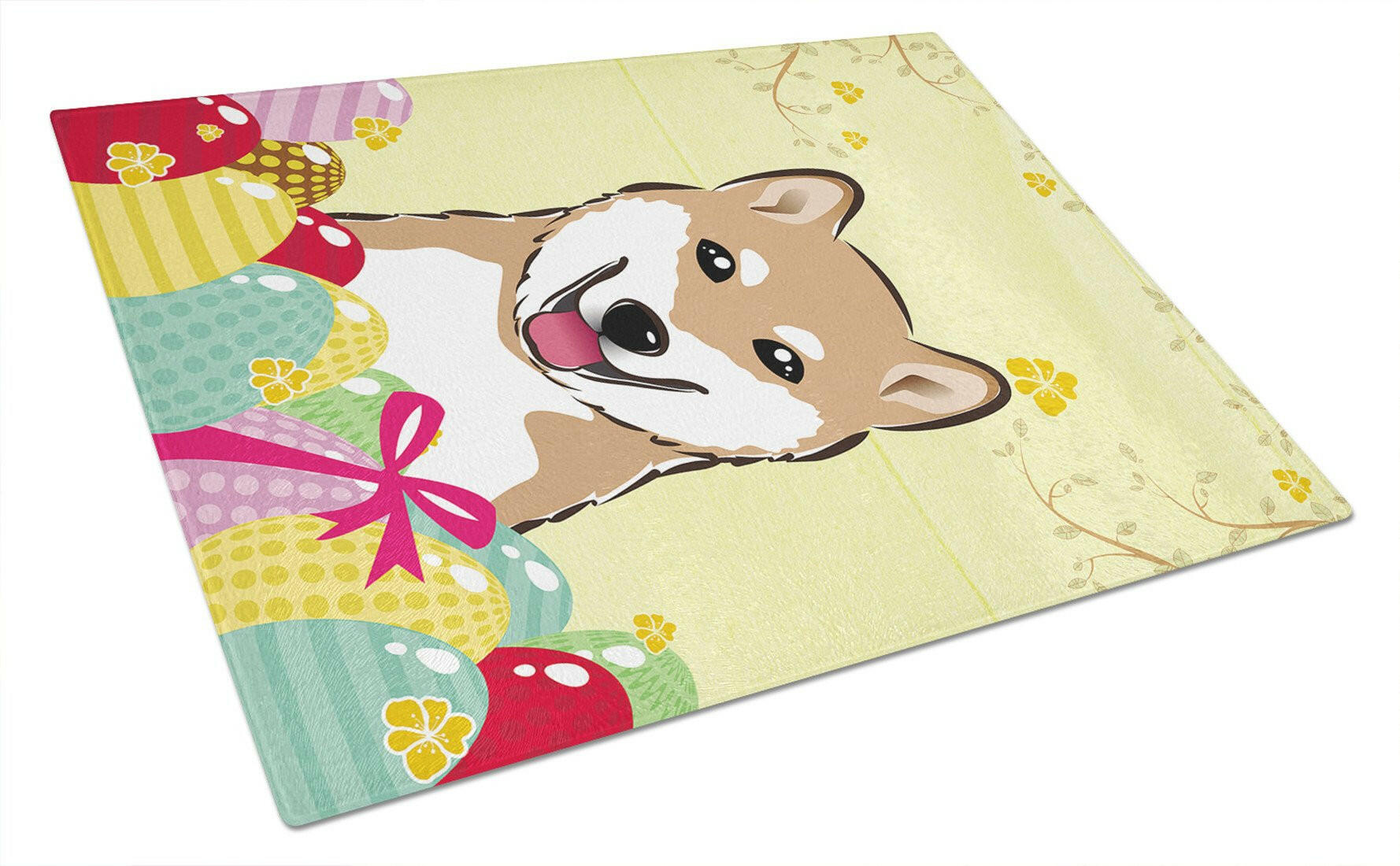 Shiba Inu Easter Egg Hunt Cutting Board Tempered Glass Kitchen Cutting Surface, Heat Resistant Chopping, Non-Slip Feet, Food Prep & Serving