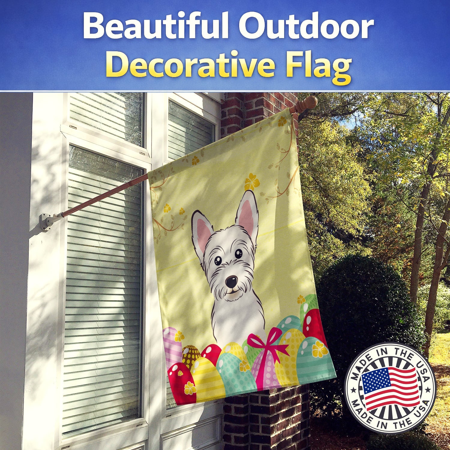 Westie Easter Egg Hunt House Flag 28x40 Porch Sleeve Pole Decorative Outside Yard Banner Artwork Wall Hanging, Polyester