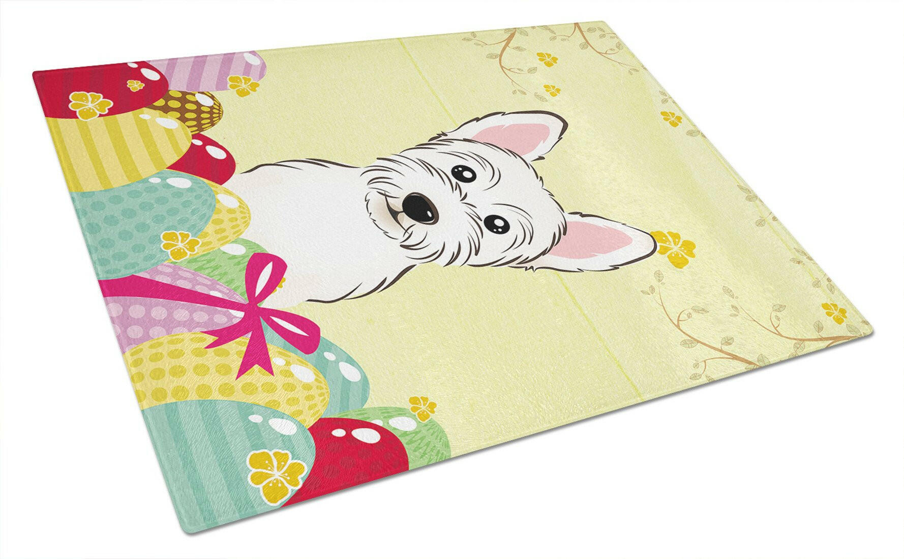 Westie Easter Egg Hunt Cutting Board Tempered Glass Kitchen Cutting Surface, Heat Resistant Chopping, Non-Slip Feet, Food Prep & Serving