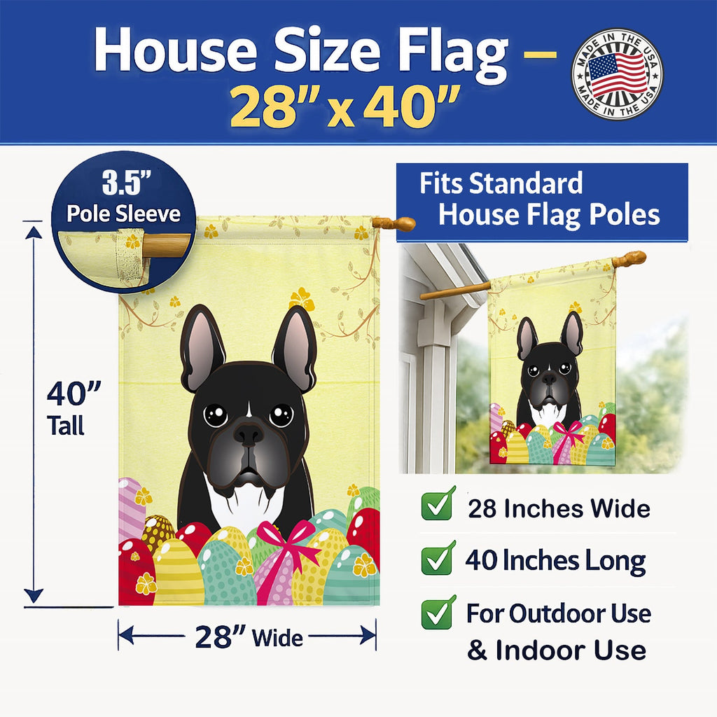 French Bulldog Easter Egg Hunt House Flag 28x40 Porch Sleeve Pole Decorative Outside Yard Banner Artwork Wall Hanging, Polyester