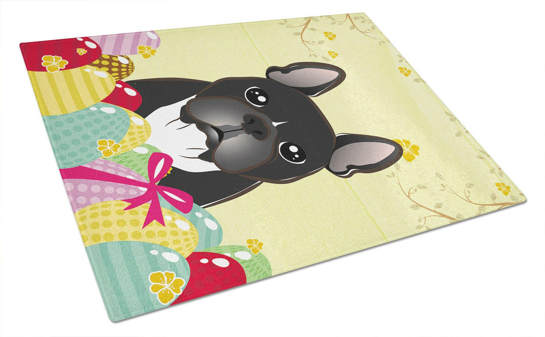 French Bulldog Easter Egg Hunt Cutting Board Tempered Glass Kitchen Cutting Surface, Heat Resistant Chopping, Non-Slip Feet, Food Prep & Serving