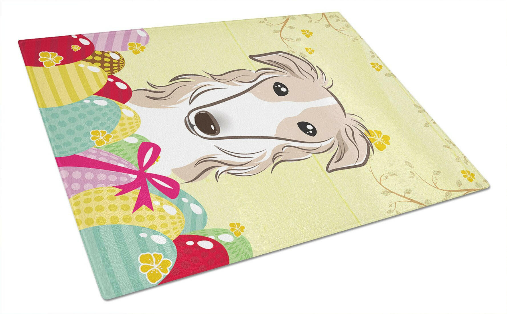 Borzoi Easter Egg Hunt Cutting Board Tempered Glass Kitchen Cutting Surface, Heat Resistant Chopping, Non-Slip Feet, Food Prep & Serving