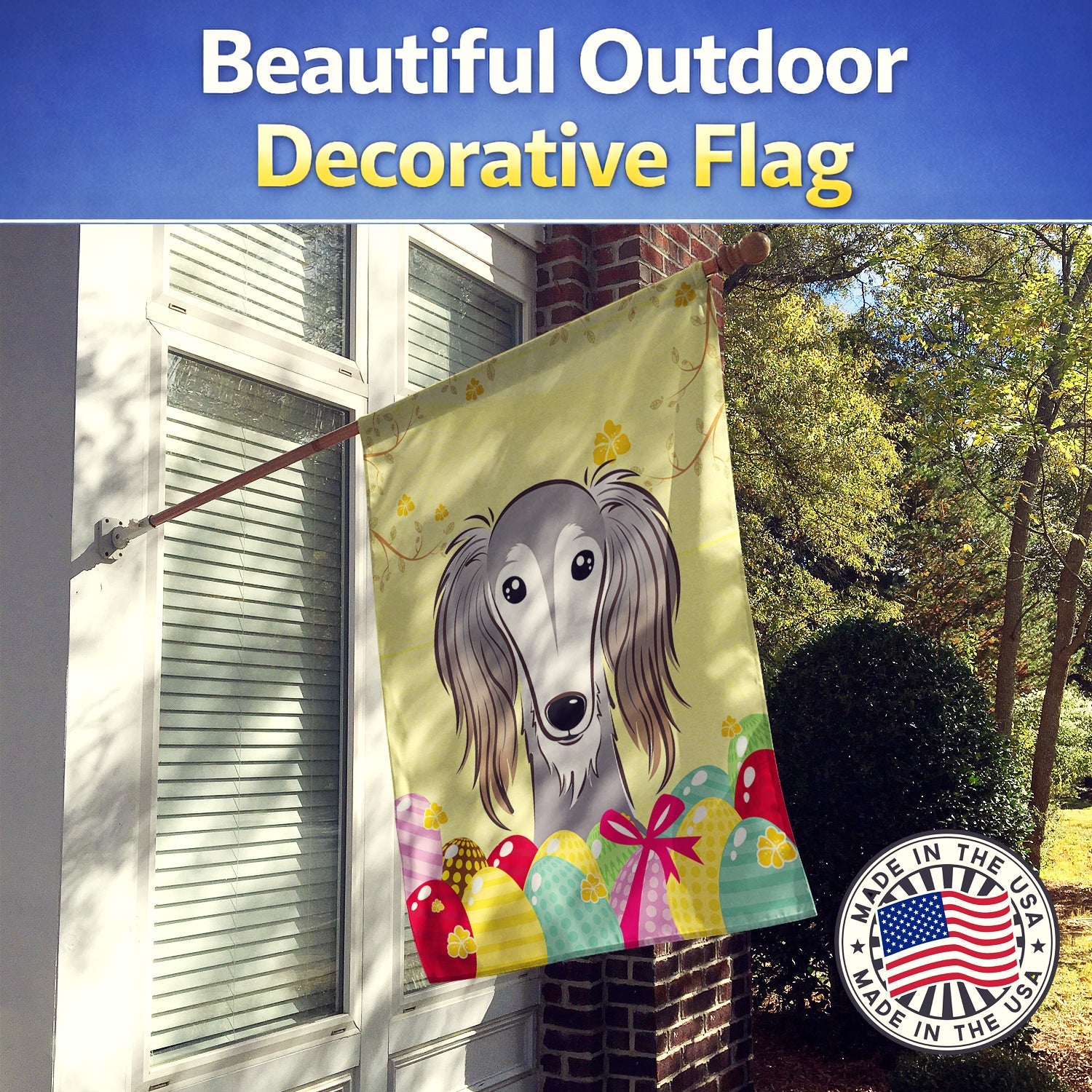 Saluki Easter Egg Hunt House Flag 28x40 Porch Sleeve Pole Decorative Outside Yard Banner Artwork Wall Hanging, Polyester