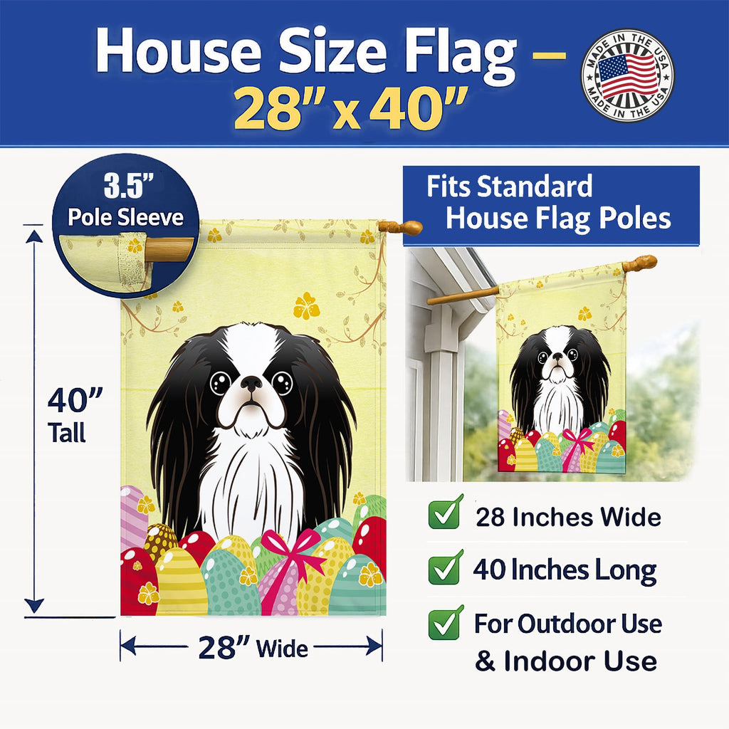 Japanese Chin Easter Egg Hunt House Flag 28x40 Porch Sleeve Pole Decorative Outside Yard Banner Artwork Wall Hanging, Polyester