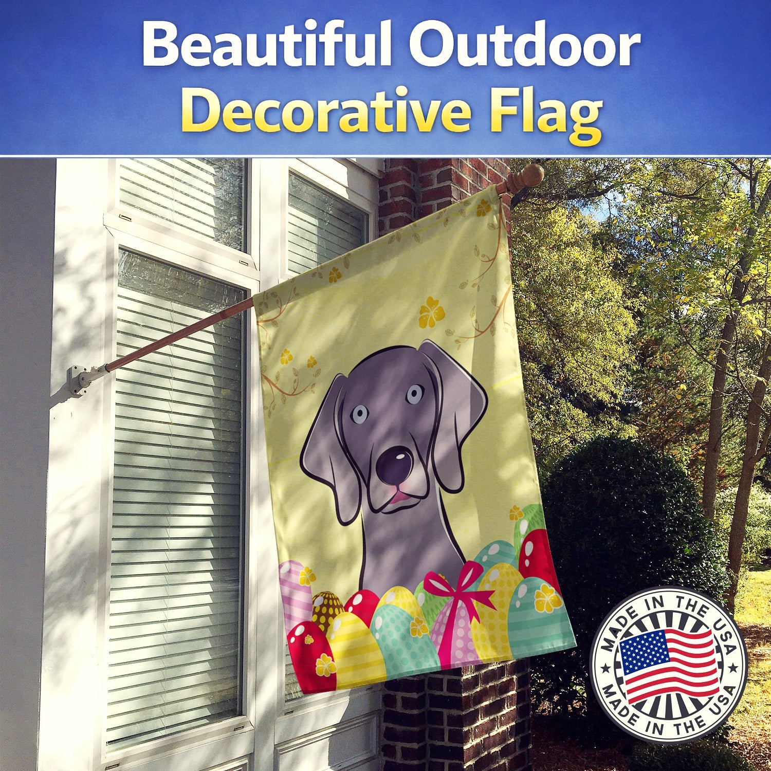 Weimaraner Easter Egg Hunt House Flag 28x40 Porch Sleeve Pole Decorative Outside Yard Banner Artwork Wall Hanging, Polyester