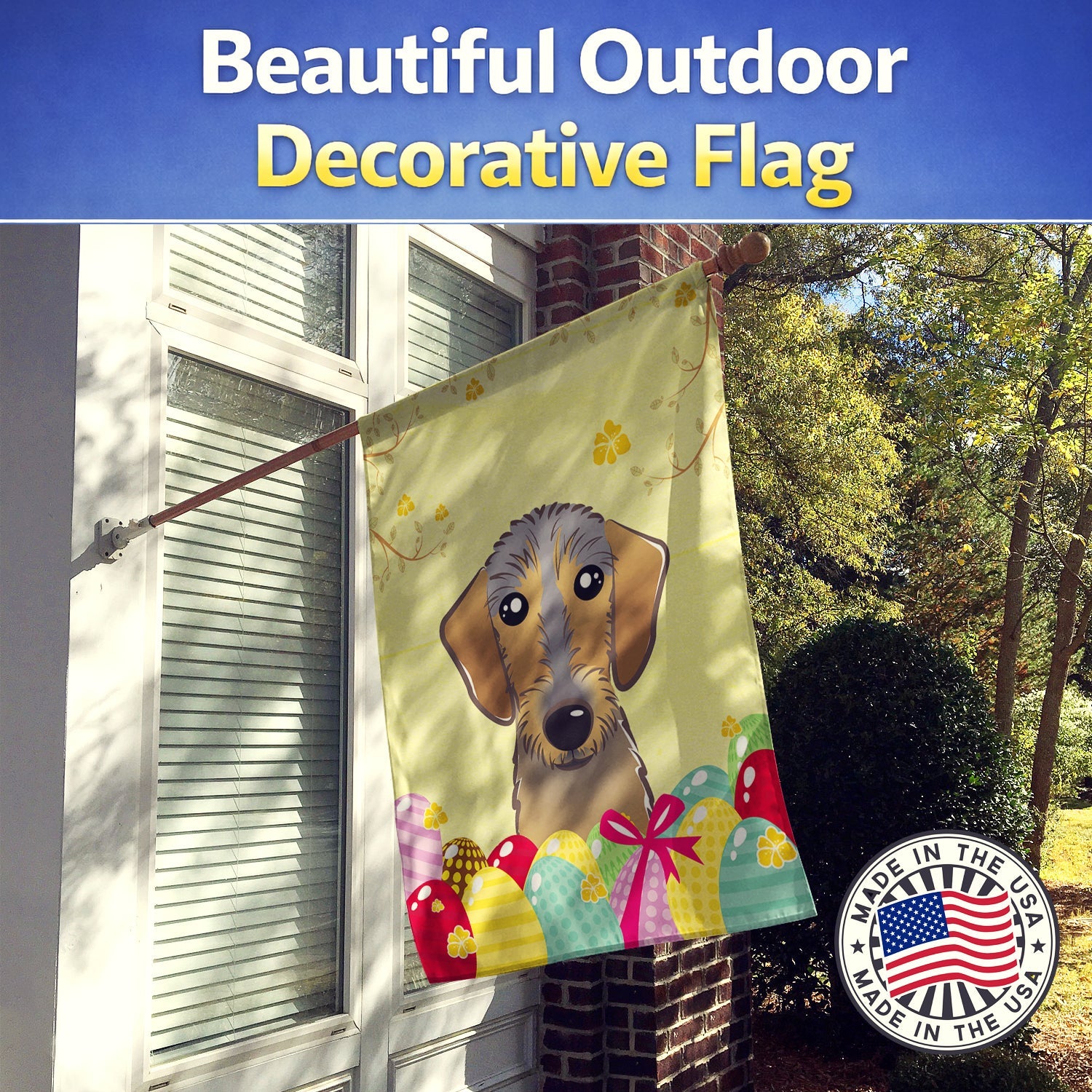 Wirehaired Dachshund Easter Egg Hunt House Flag 28x40 Porch Sleeve Pole Decorative Outside Yard Banner Artwork Wall Hanging, Polyester
