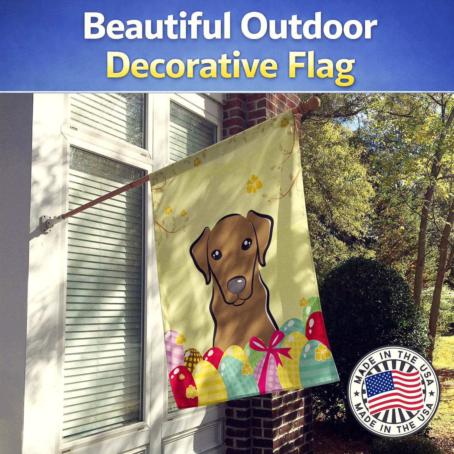 Chocolate Labrador Easter Egg Hunt House Flag 28x40 Porch Sleeve Pole Decorative Outside Yard Banner Artwork Wall Hanging, Polyester