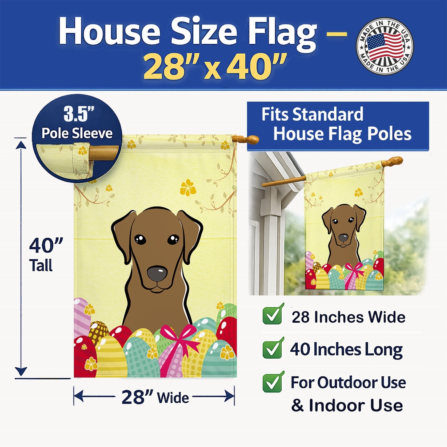 Chocolate Labrador Easter Egg Hunt House Flag 28x40 Porch Sleeve Pole Decorative Outside Yard Banner Artwork Wall Hanging, Polyester
