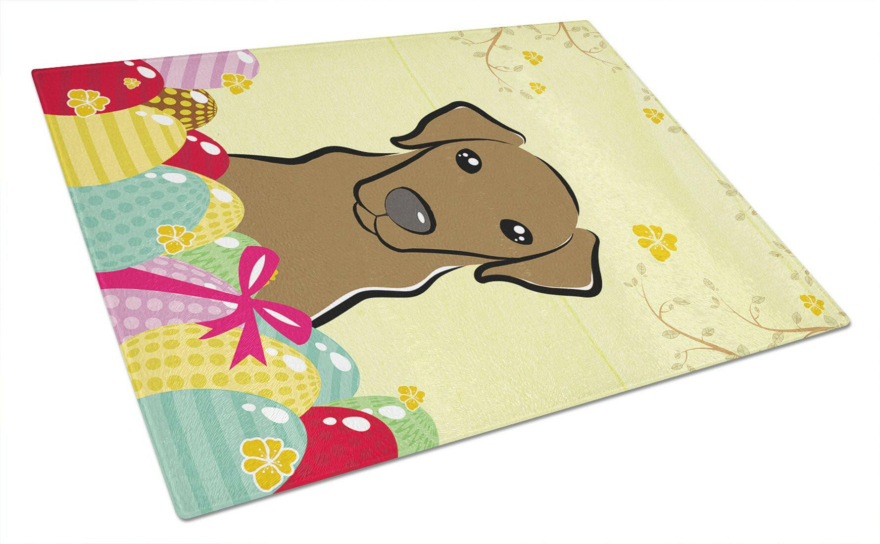 Chocolate Labrador Easter Egg Hunt Cutting Board Tempered Glass Kitchen Cutting Surface, Heat Resistant Chopping, Non-Slip Feet, Food Prep & Serving