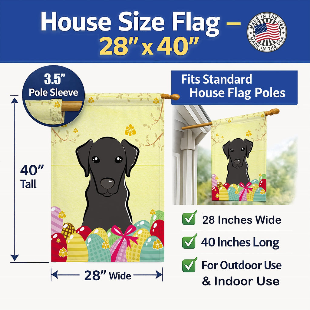 Black Labrador Easter Egg Hunt House Flag 28x40 Porch Sleeve Pole Decorative Outside Yard Banner Artwork Wall Hanging, Polyester