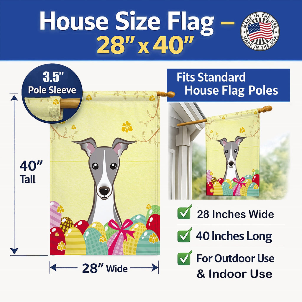 Italian Greyhound Easter Egg Hunt House Flag 28x40 Porch Sleeve Pole Decorative Outside Yard Banner Artwork Wall Hanging, Polyester