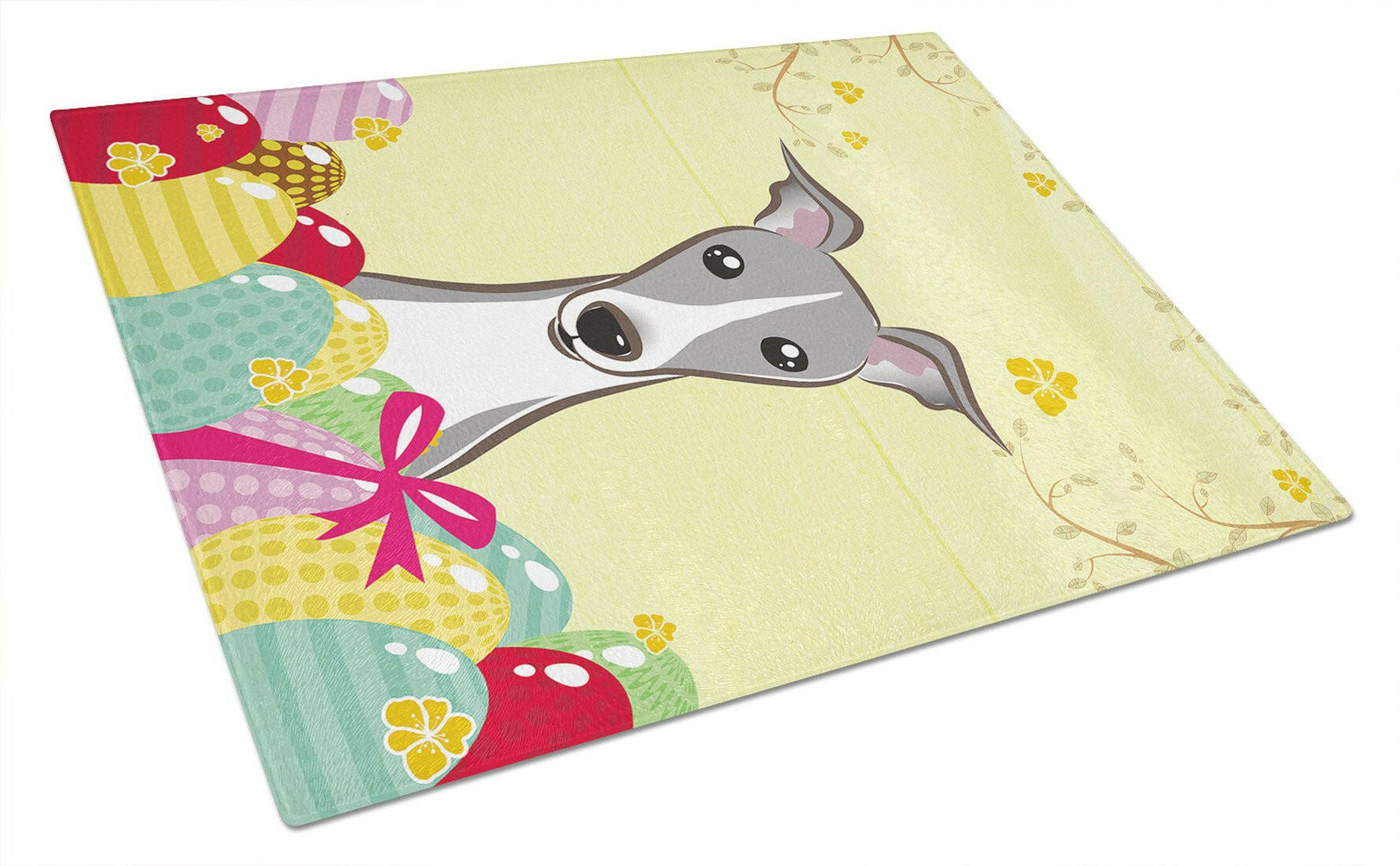 Italian Greyhound Easter Egg Hunt Cutting Board Tempered Glass Kitchen Cutting Surface, Heat Resistant Chopping, Non-Slip Feet, Food Prep & Serving