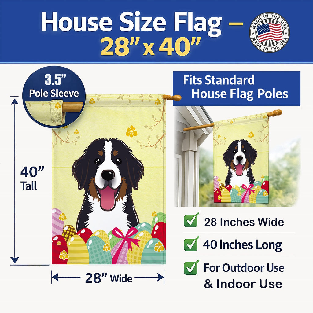 Bernese Mountain Dog Easter Egg Hunt House Flag 28x40 Porch Sleeve Pole Decorative Outside Yard Banner Artwork Wall Hanging, Polyester