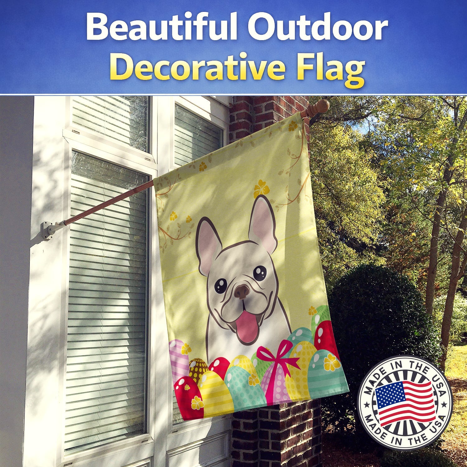 French Bulldog Easter Egg Hunt House Flag 28x40 Porch Sleeve Pole Decorative Outside Yard Banner Artwork Wall Hanging, Polyester