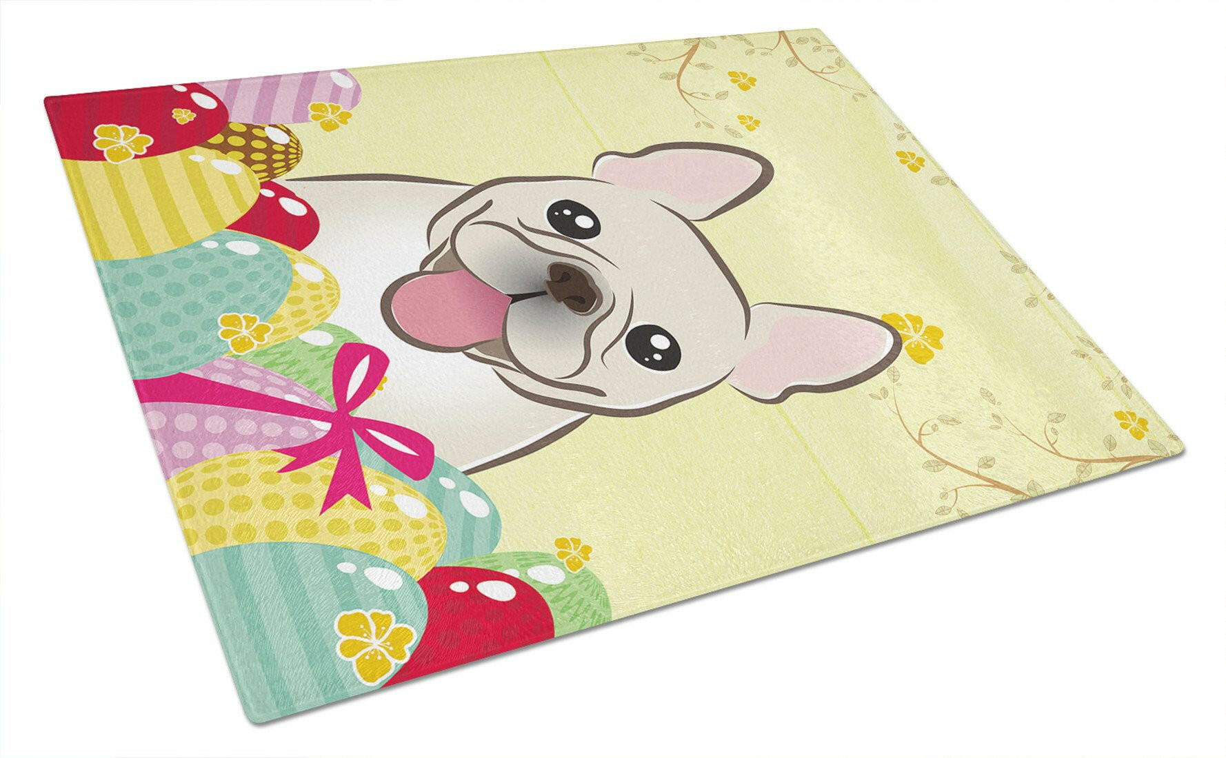 French Bulldog Easter Egg Hunt Cutting Board Tempered Glass Kitchen Cutting Surface, Heat Resistant Chopping, Non-Slip Feet, Food Prep & Serving