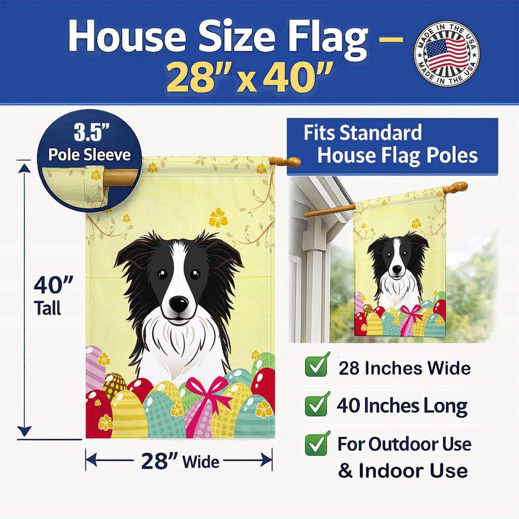 Border Collie Easter Egg Hunt House Flag 28x40 Porch Sleeve Pole Decorative Outside Yard Banner Artwork Wall Hanging, Polyester