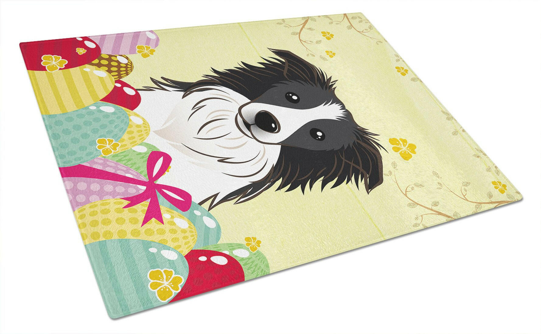 Border Collie Easter Egg Hunt Cutting Board Tempered Glass Kitchen Cutting Surface, Heat Resistant Chopping, Non-Slip Feet, Food Prep & Serving