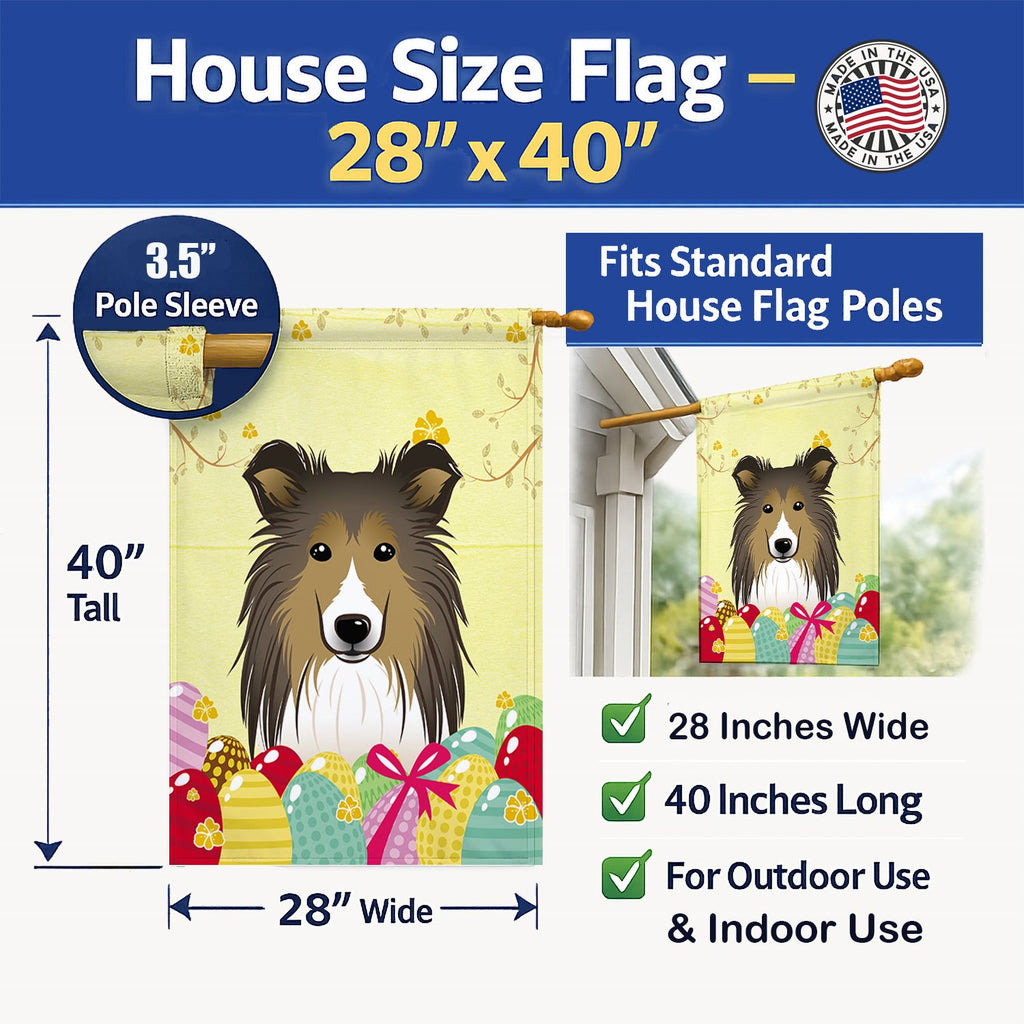 Sheltie Easter Egg Hunt House Flag 28x40 Porch Sleeve Pole Decorative Outside Yard Banner Artwork Wall Hanging, Polyester
