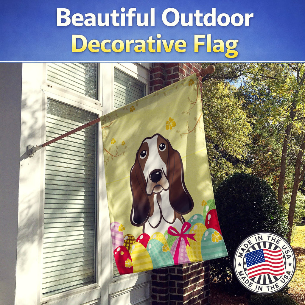 Basset Hound Easter Egg Hunt House Flag 28x40 Porch Sleeve Pole Decorative Outside Yard Banner Artwork Wall Hanging, Polyester